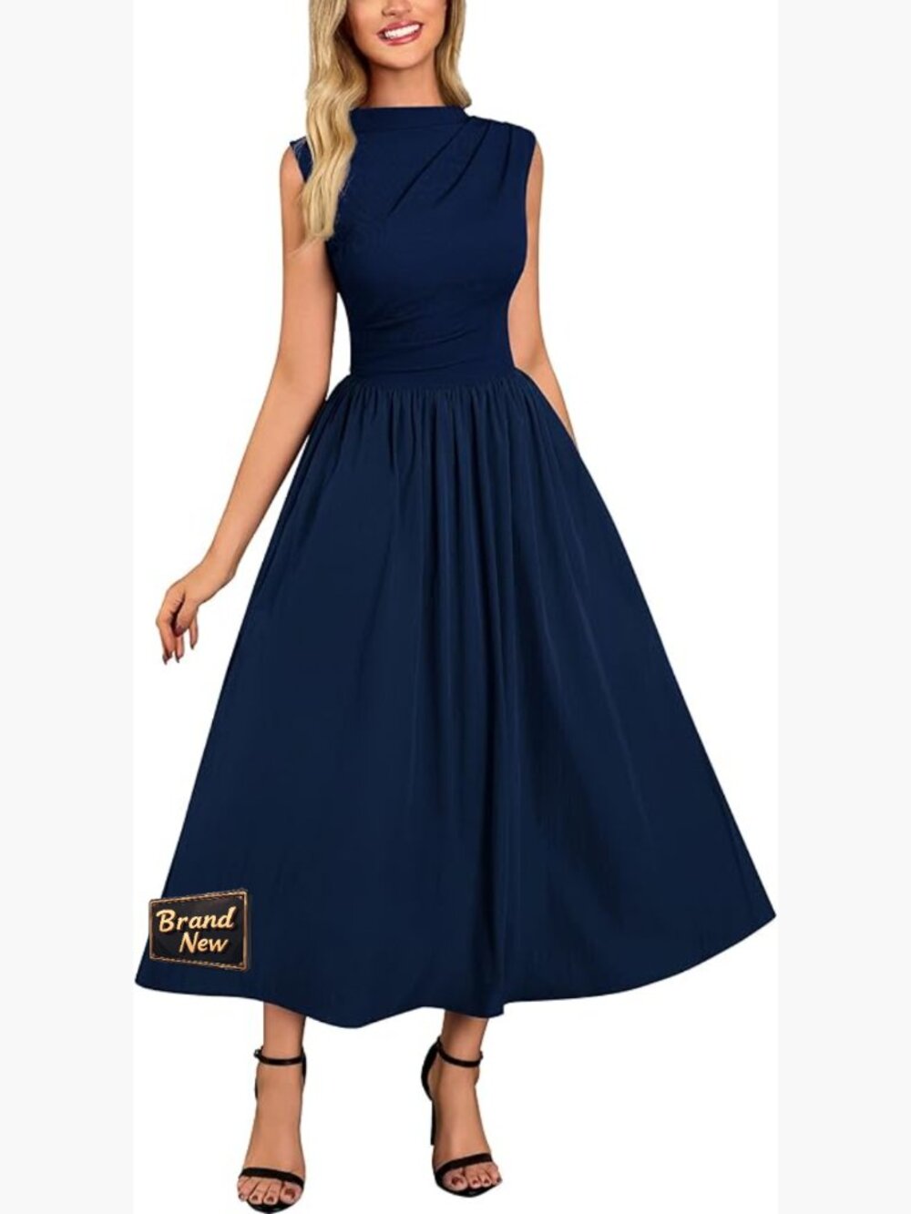 Retro Sleeveless Swing Dress with Pockets - Vintage Half Collar Casual Midi